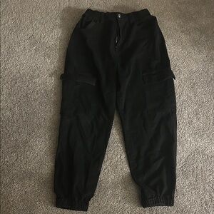 Charcoal Black Elastic Waist Cargo Pants